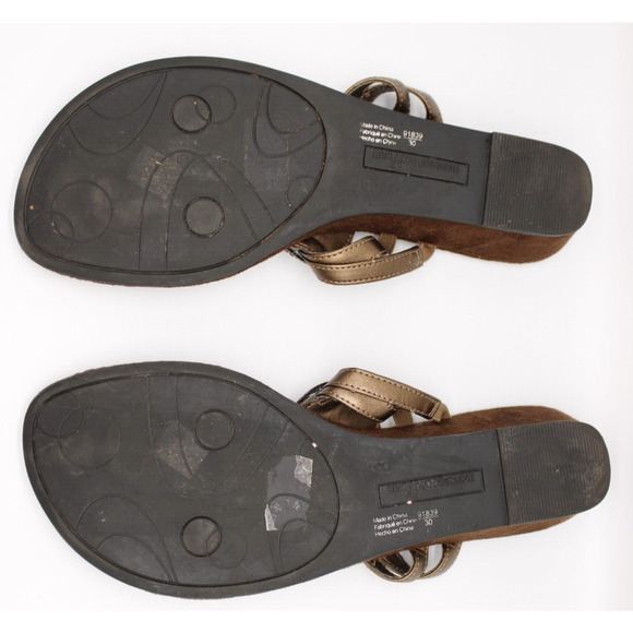 Montego Bay Club Wedge Thong Sandals Women 8 Embellish Brown Slip On - Picture 2 of 7